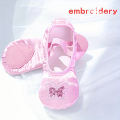 Girls Satin Ballet Dance Shoes with Sequins Embroidery
