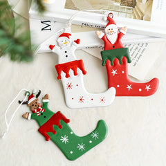Christmas Stocking Decoration Pendant Santa Snowman Elk Wrought Iron