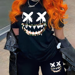Plus Size Graphic Print Tee & Biker Shorts Set Women 2pcs Outfits