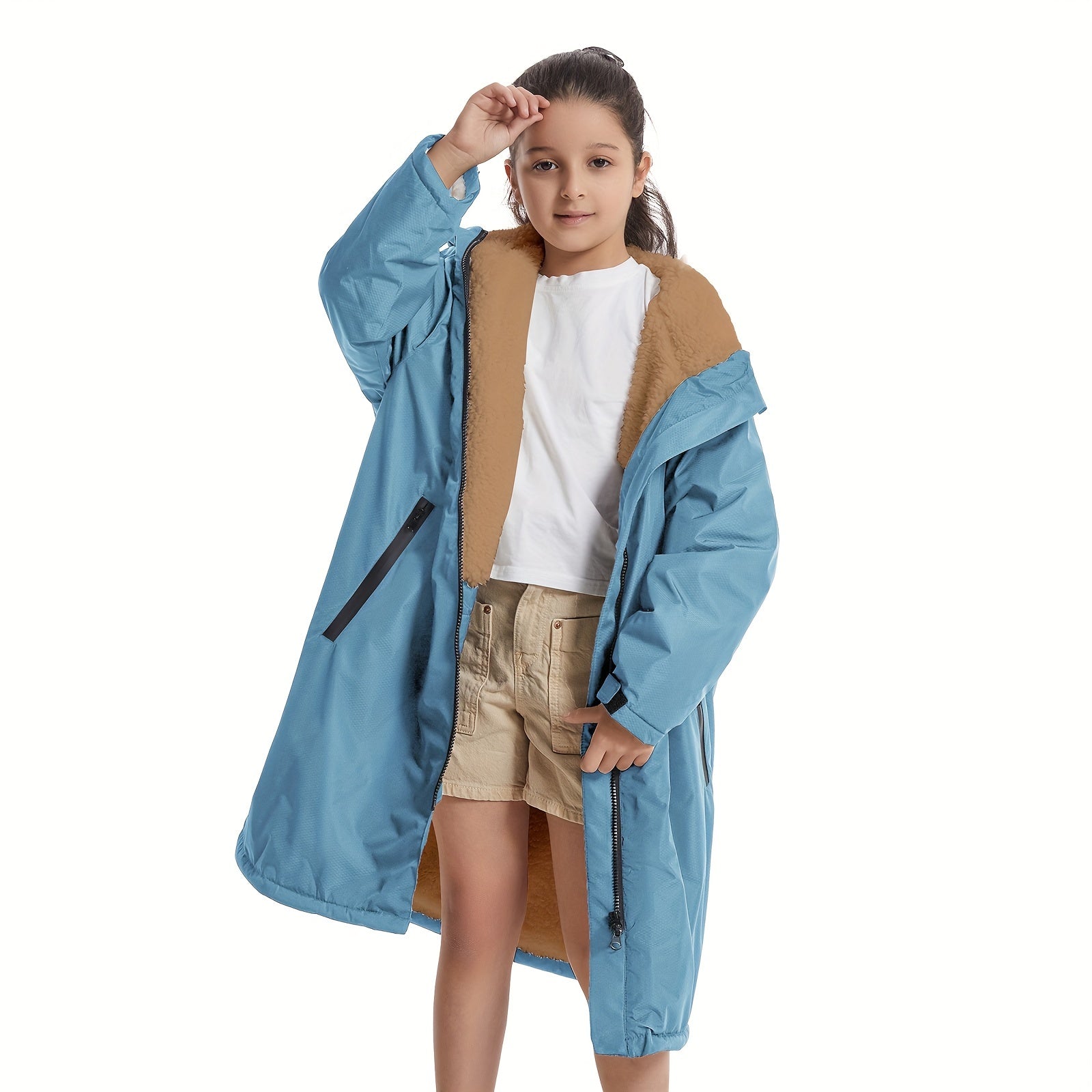 Kids Waterproof Changing Robe w/ Pockets - Warm & Windproof
