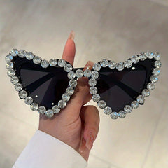 Y2K Rhinestone Heart Sunglasses UV400