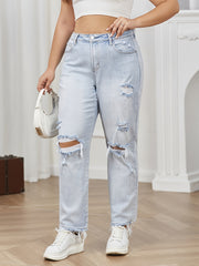 Casual Jeans Women's Plus Ripped Trim Button Fly Jeans