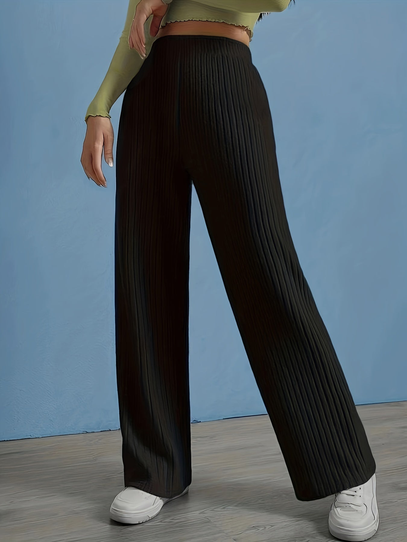Ribbed Straight Leg Pants Casual Elastic Waist Pants