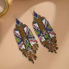 Long Beaded Tassel Earrings Bohemian Style Fringe Drop Earrings