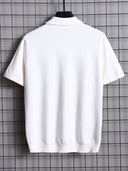 Turn Down Collar Shirt Contrast Buttons Short Sleeve Knit Shirt