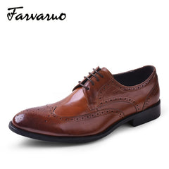 FARWARWO Men's Leather Wing tip Brogue Pointed Toe Derby Shoes