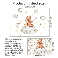 Bear and Bunny Nursery Decor Vinyl Wall Stickers with Stars and Clouds