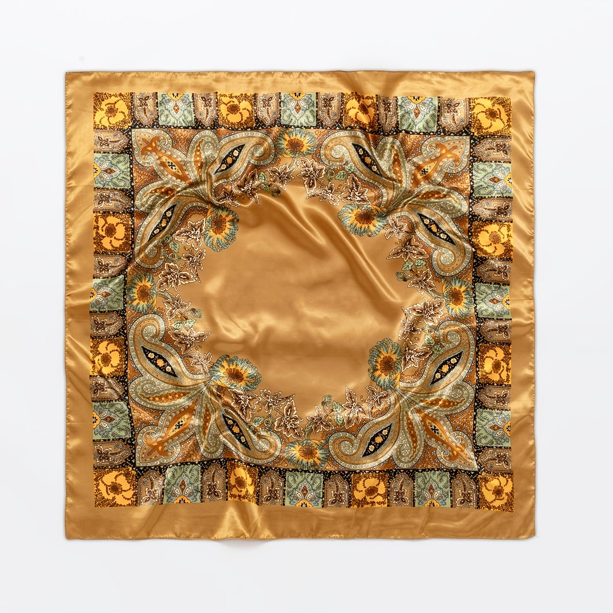 Paisley Print Big Square Scarf Golden Classic Shawl Bandana Women Head Wrap