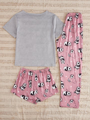 Panda Print Pajama Set Short Sleeve Tee & Shorts Women's Loungewear