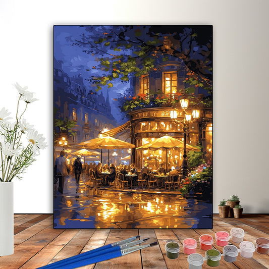 Street Cafe Scene DIY Paint by Numbers Kit 40x50 Canvas Frameless Art