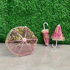 Dollhouse Umbrella Pink & Golden Lace Sequins Costume Accessory