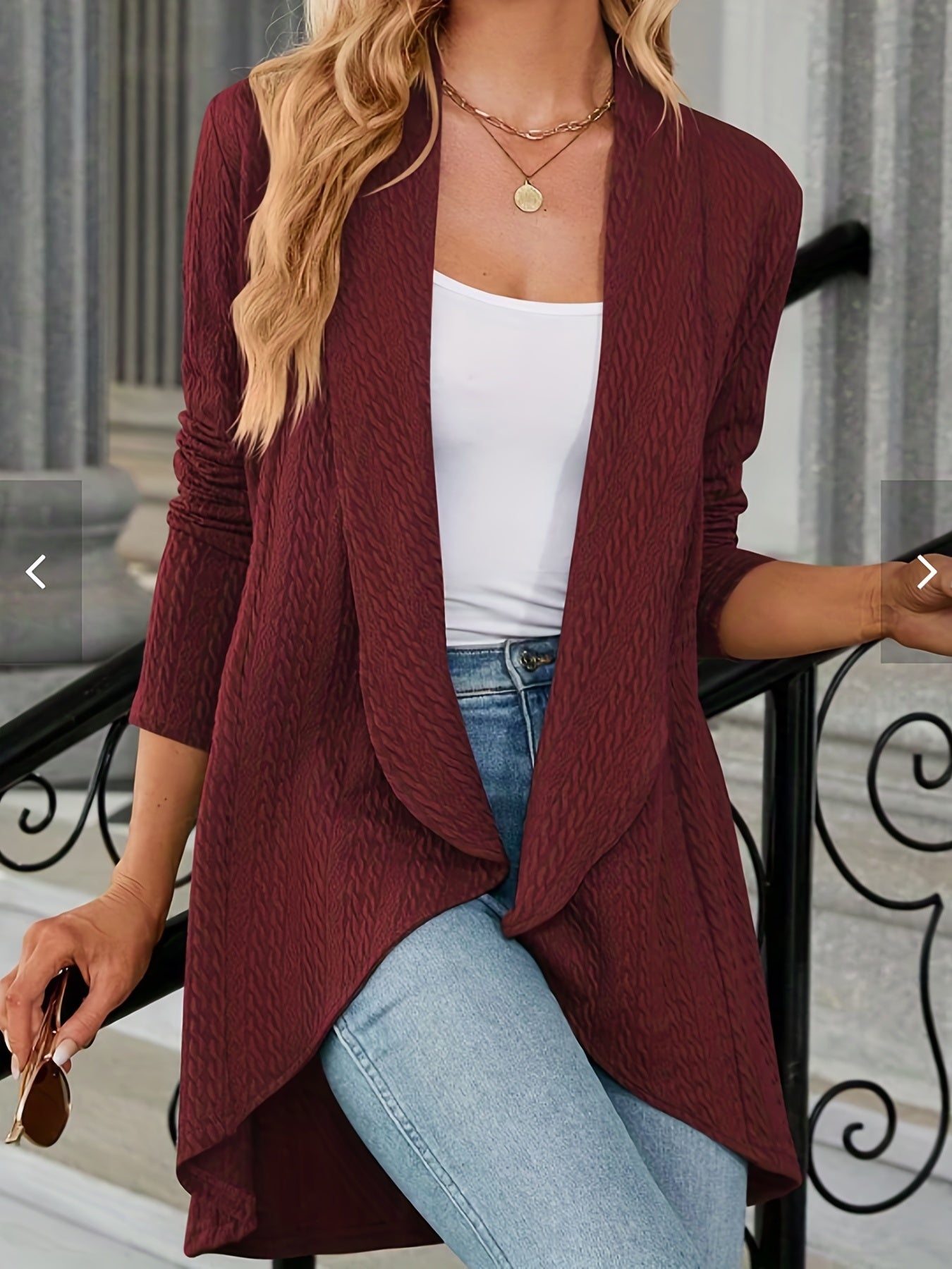 Women's Solid Cable Long Sleeve Cardigan