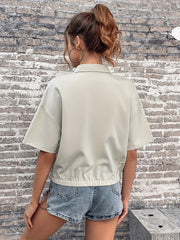 Solid Stand Collar Short Sleeve Jacket