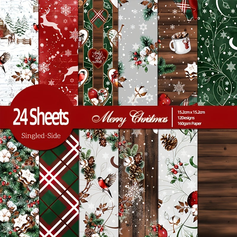 24pcs Christmas Scrapbooking Paper Pad Assorted Pattern Art Origami Cardstock