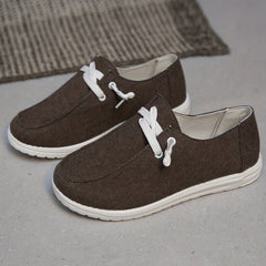 Women's Minimalist Flat Canvas Lace Up Sneakers Lightweight Slip On Shoes