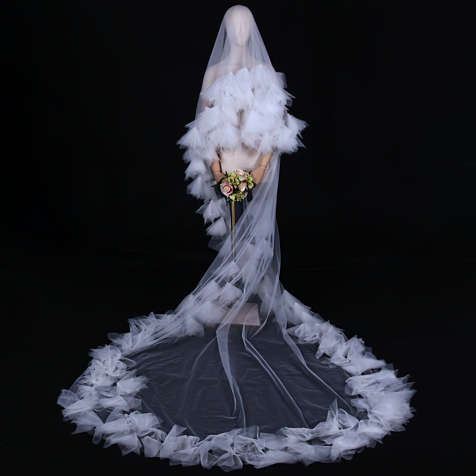 Romantic Floral Veil Cathedral Style Bridal Headpiece