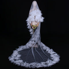 Romantic Floral Veil Cathedral Style Bridal Headpiece