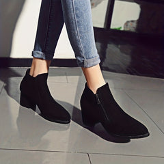 Women's Chunky Heeled Ankle Boots Round Toe Side Zipper Mid Heel Shoes