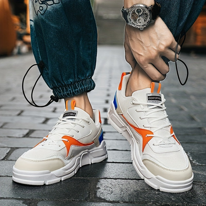 Men's Block Sneakers Wear resistant Non slip Lace Up Mesh Breathable