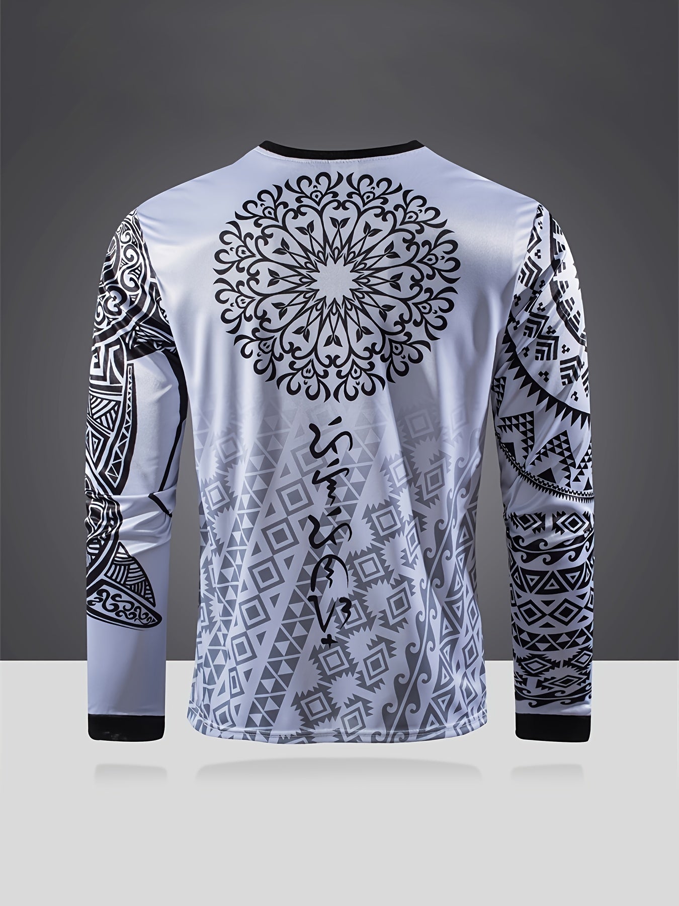 Men's Geometric Pattern Shirt Casual Long Sleeve Tee Top