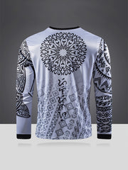 Men's Geometric Pattern Shirt Casual Long Sleeve Tee Top
