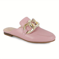 Women's Chain Decor Flat Mules Closed Toe Slip On Shoes