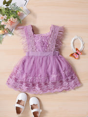 Feather Lace Sleeve Floral Fairy Princess Dress Infants Toddlers