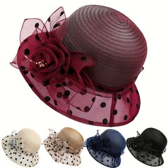 Polka Dot Flower Print Derby Sun Hat for Women