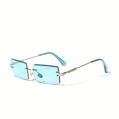 Women's Rectangle Rimless Sunglasses Metal Square UV400 Sun Shades