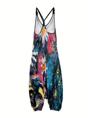 Casual Jumpsuit Women's Plus Floral Print V Neck Harem Jumpsuit