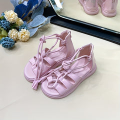 Kids Lace up Flat Sandals Girls Open Toe Non slip Zipper Sandals