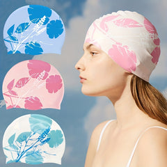 Silicone Waterproof Comfort Swimming Cap Flower Printed Elastic Swimming Cap