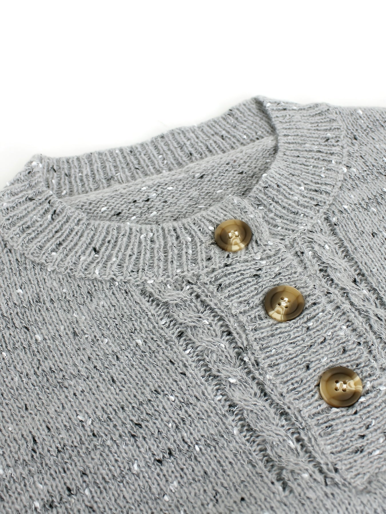 Solid V Neck Button Front Pullover Sweater Casual Long Sleeve Sweater