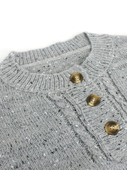 Solid V Neck Button Front Pullover Sweater Casual Long Sleeve Sweater