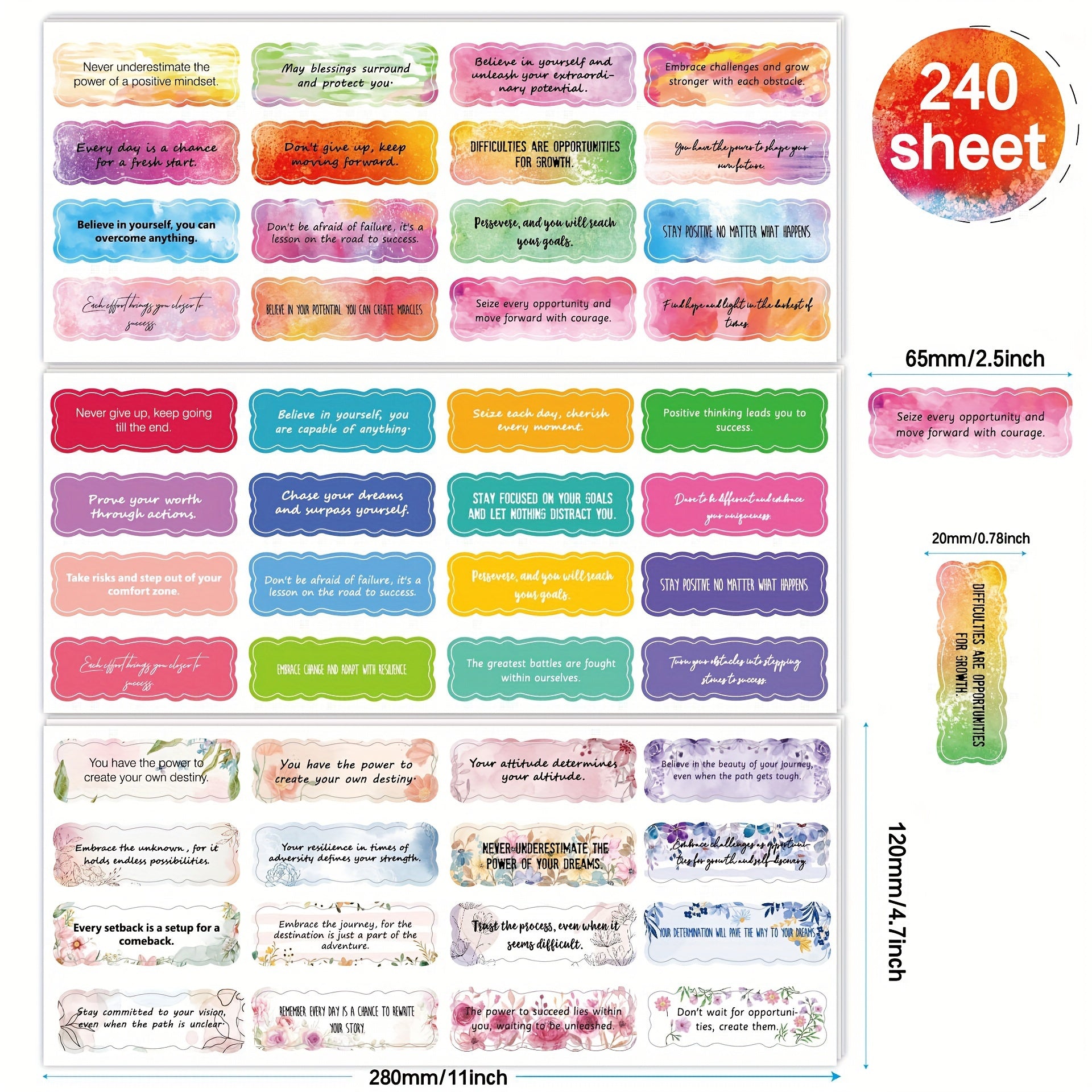 240pcs Encouraging Waterproof English Stickers Gift