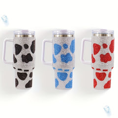 Cow Print Water Bottle 40oz Portable Glass Car Bottle Handle Straw Lid