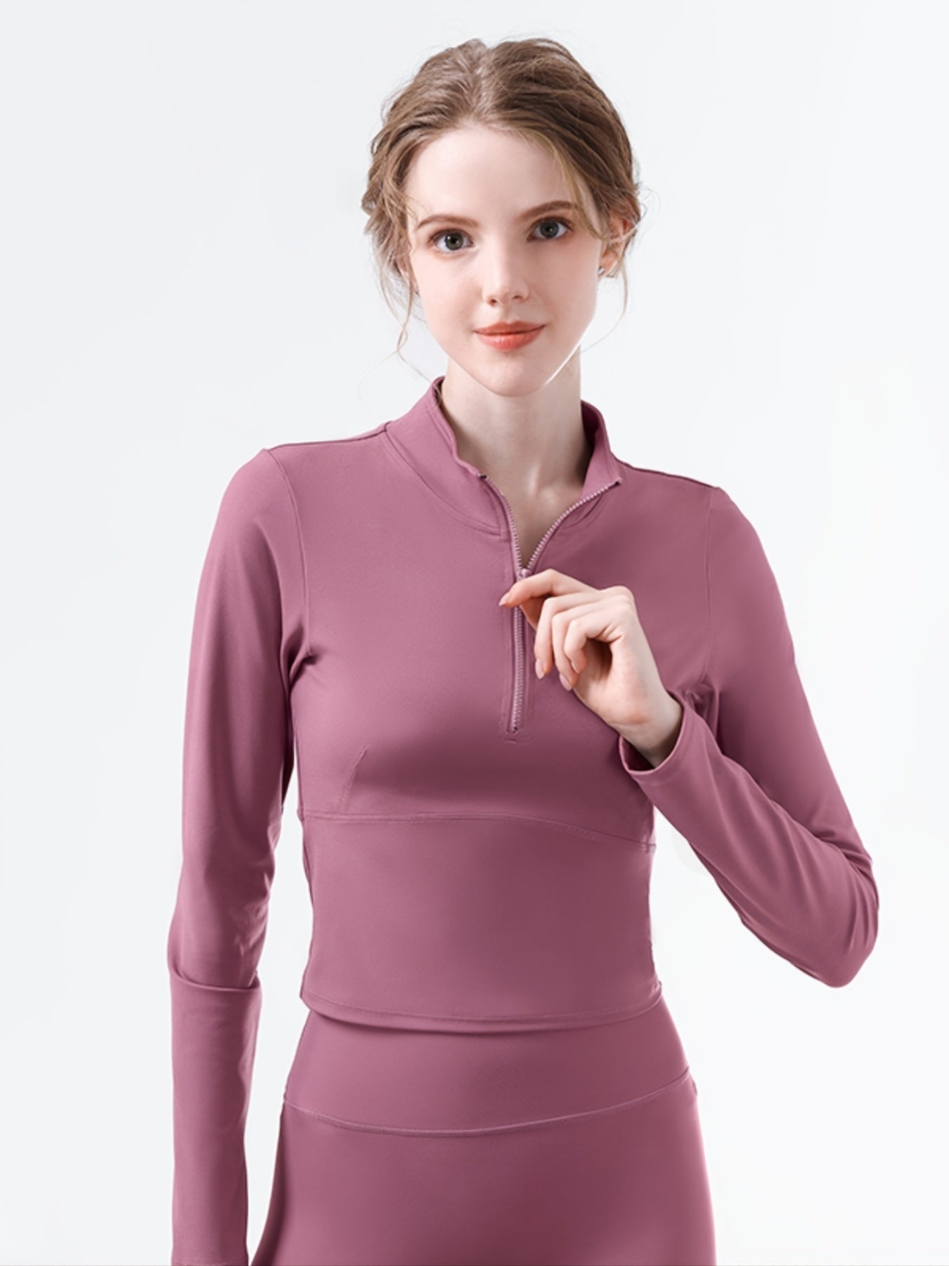 Turtle Collar Long Sleeve Zip-Up Yoga Top