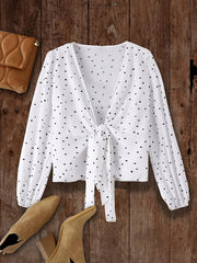 Heart Print Long Sleeve Wrap Top
