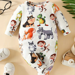 Baby Cartoon Animal Truck Print Creeper Romper