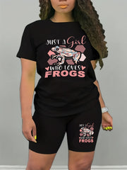 Women's Frogs Graphic Short Sleeve T-Shirt & Shorts Set