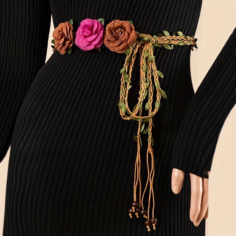 Vintage Flower Wreath Sash Belt Bohemian Dress