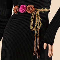 Vintage Flower Wreath Sash Belt Bohemian Dress