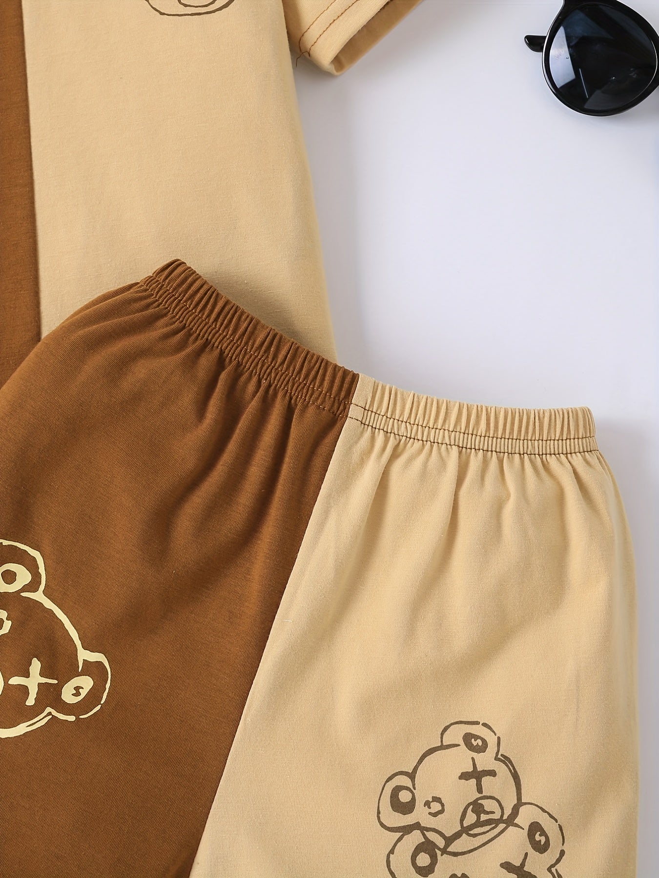 Boys Casual Bear Graphic T Shirt & Shorts Set for Summer