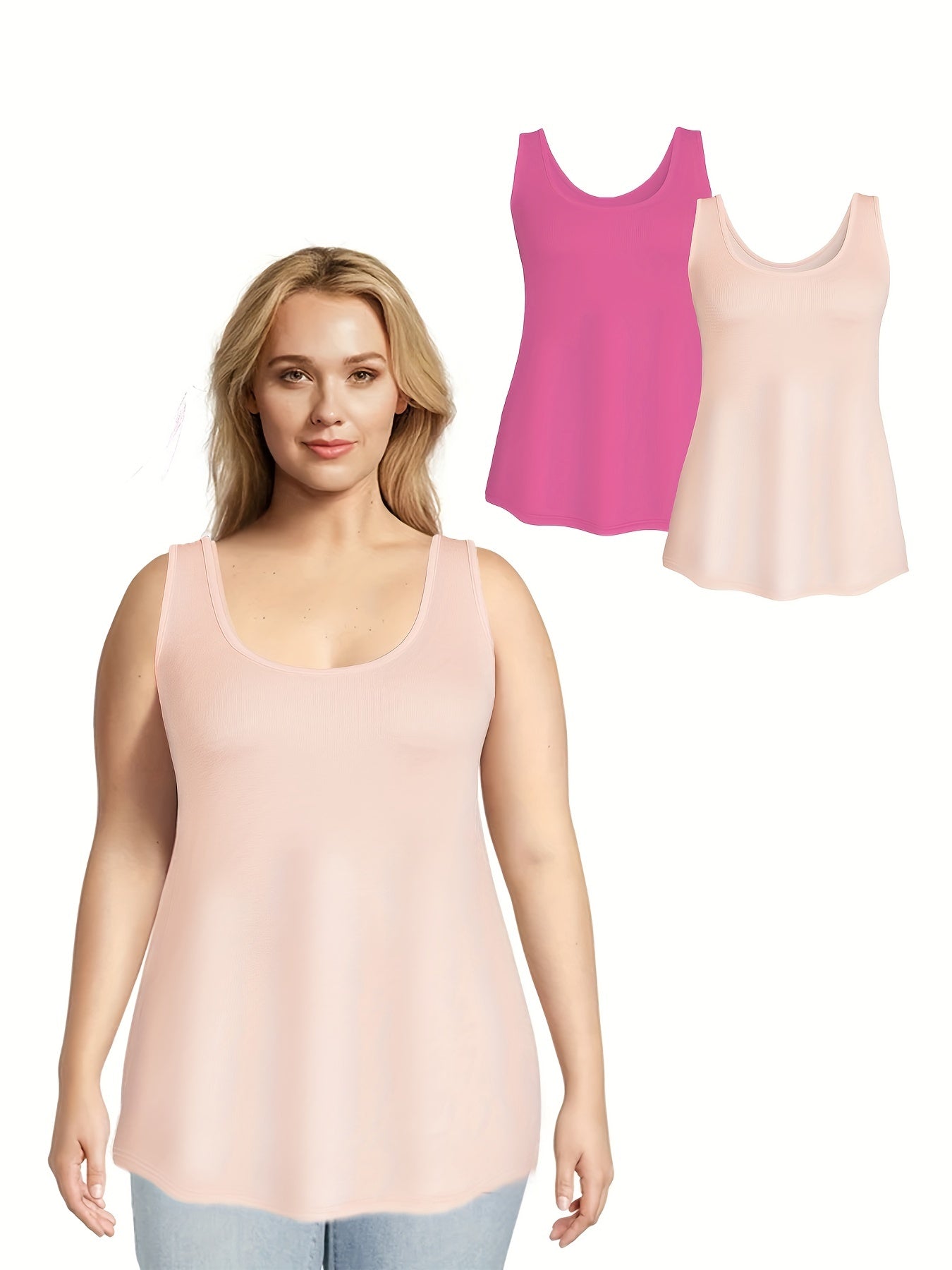 2 Pack Women's Plus Size Casual Tank Top Set Solid Round Neck