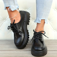 Women's Chunky Heel Loafers Lace Up Faux Leather Comfortable Walking Shoes