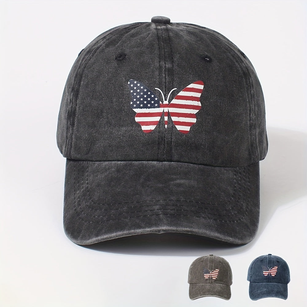 Independence Butterfly Baseball Cap Flag Patriotic Distressed Dad Hat