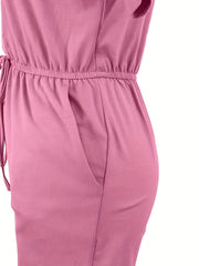 Casual Drawstring Waist Romper Jumpsuit Short Sleeve Women's Clothing