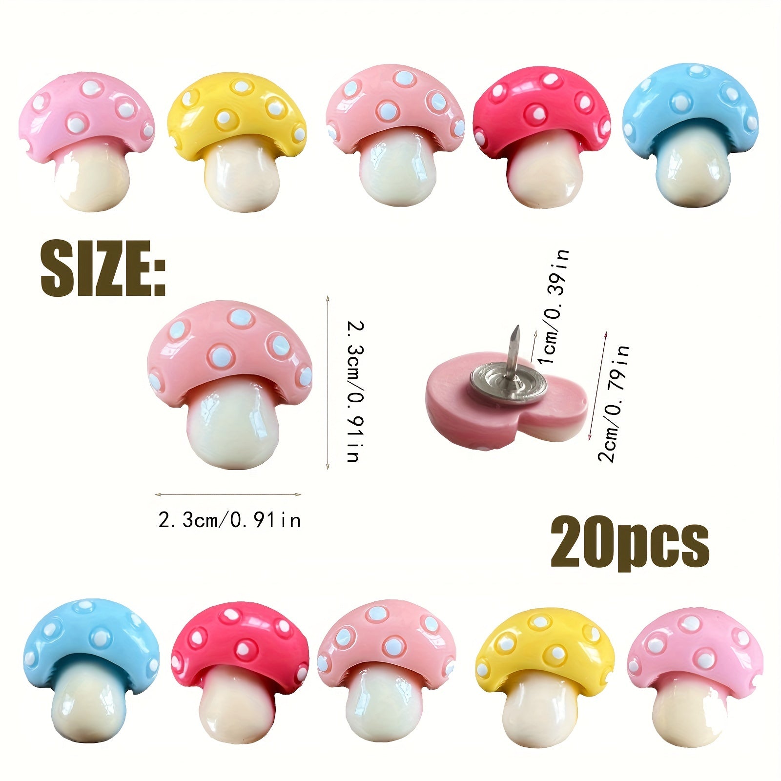20pcs Mushroom Decorative Thumb Pins for Bulletin Board