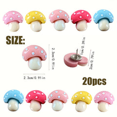 20pcs Mushroom Decorative Thumb Pins for Bulletin Board
