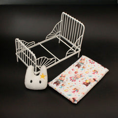 Mini Iron Bed w/ Pillow Metal Dollhouse Furniture